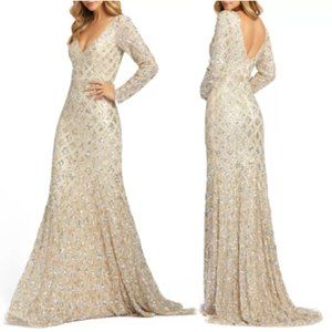 MAC DUGGAL Embellished Lattice V-Neck Gown NWT